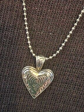 Lia Sophia Silvertone Reversible Heart Pendant Necklace with Swirl Detail